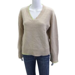WISPR Unisex Pullover Sweater Beige Acrylic V Neck Long Sleeve Size M